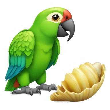 green parrot grabing a shell sticker