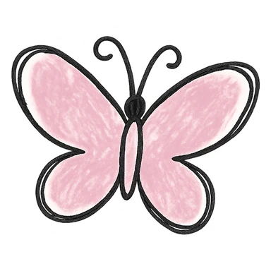 hand drawn outlined icon of a pink butterfly, no fill, transparent background, thick lines sticker