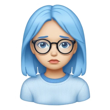 Blue sad face girl emoji with glasses wearing sweater sticker