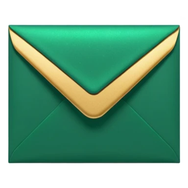 3D minimal envelope icon with subtle star or sparkle accent, matte finish, deep green (#0B3D2C), gold (#C9B037) sparkle, Apple style, sleek and premium, soft shadow, transparent background sticker