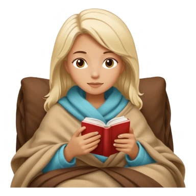 Beige hair Girl drinking coffee, reading book with a cozy blanket sticker