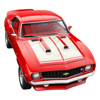 1969 red Camaro with white stripes on hood sticker