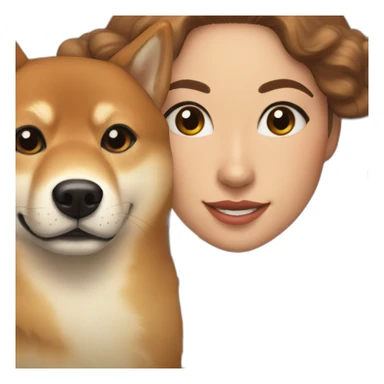 Cute Shiba-dog with her their mistress, a woman with brown and curly hair sticker