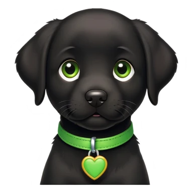 black labrador puppy with green collar sticker