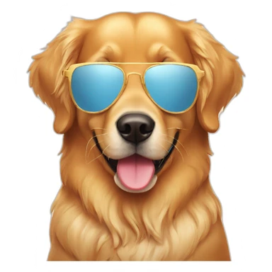 A golden retriever with sunglasses and an ice cream sticker