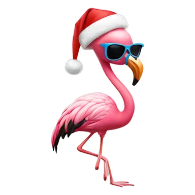 Flamingo wearing sunglasses and a Santa  hat on skis sticker