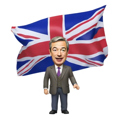 Nigel Farage holding a Union Jack flag  sticker