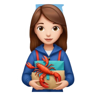 Cute girl brown hair at airport holding gift bag with lobster inside sticker