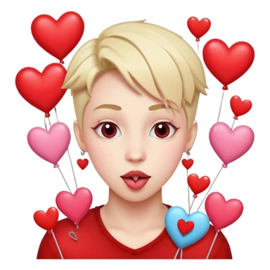 A cross eyed unisex with their tongue out far with Valentine’s Day decor/hearts around sticker