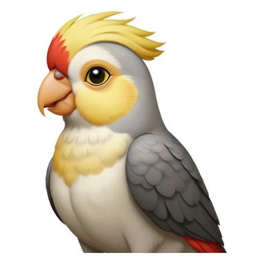 Cinematic Noble Cockatiel Portrait Emoji, Poised and regal, with a slender, delicate build and a beautifully groomed grey fur accented by vibrant yellow cheek patches and a graceful crest, deep-set soulful dark eyes, Simplified yet sharp and sophisticated features, highly detailed, glowing with a soft, dignified glow, high shine, intelligent and charming, stylized with an air of elegance, focused and attentive, soft glowing outline, capturing the essence of a watchful and confident avian companion, so majestic it feels as though it could flutter out of the screen with effortless authority! sticker