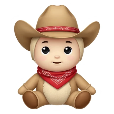 A cuddly baby cowboy plush toy with a red bandana and chubby cheeks sticker