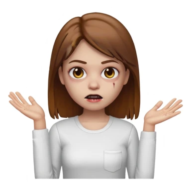 Memoji Zombie Girl with brown straight hair and basic white shirt On sticker