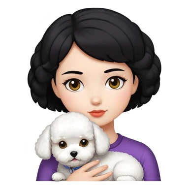 short black hair girl with a bichon sticker