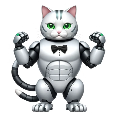 Robot Buff Jacked up Huge jumbo Super Duper Muscular Cat with a 10 pack full body black and white tuxedo colored body and green eyes  sticker