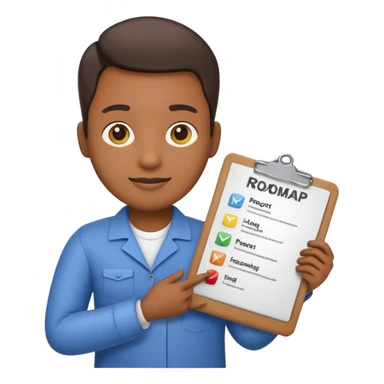 emoji style character representing a Product Manager holding a clipboard or product roadmap sticker