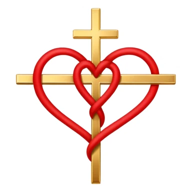 Two red  heart outlines  entwined with a simple gold cross  sticker