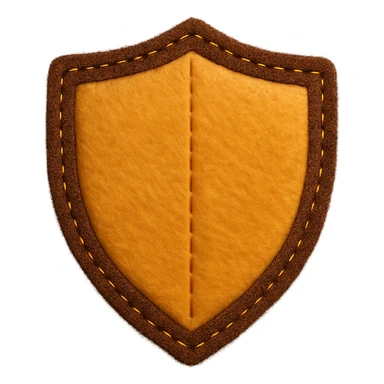 <StylePrompt>
  <Name>Felt Appliqué Plush Style</Name>
  <Description>A soft, handcrafted look inspired by plush felt fabric with visible stitching and a padded 3D texture, rendered on a solid black background.</Description>
  <VisualProperties>
    <Material>Felt</Material>
    <Texture>Soft, fuzzy, with slight fiber detail</Texture>
    <Stitching>
      <Type>Thick thread</Type>
      <Color>Orange or slightly darker tone than fabric</Color>
      <Pattern>Uniform running stitch along outer edge</Pattern>
    </Stitching>
    <Padding>High, plush-like 3D depth</Padding>
    <Edges>Rounded corners</Edges>
    <ColorPalette>
      <Primary>Warm yellow/orange tones</Primary>
      <Accent>Brown or dark orange for facial features and outline</Accent>
      <Background>Black</Background>
    </ColorPalette>
  </VisualProperties>
  <Rendering>
    <Lighting>Soft, even studio lighting</Lighting>
    <Shadows>Subtle drop shadows for depth</Shadows>
    <Perspective>Flat front-facing, symmetrical if applicable</Perspective>
  </Rendering>
  <Applicability>
    <SubjectType>Any object, animal, or letterform</SubjectType>
    <OutputFormat>Icon, emoji, patch-style graphic</OutputFormat>
  </Applicability>
</StylePrompt>

{subject} = shield sticker