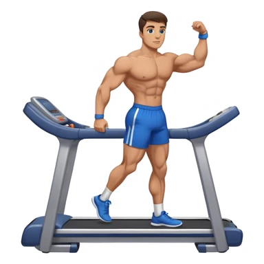 brunette male bodybuilder blue shorts treadmill sticker