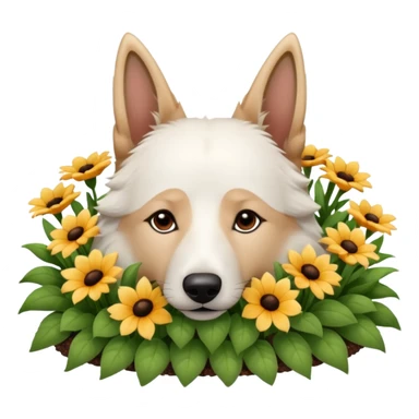White Belgian shepherd dog with Brown eyes sleeping On a flowerbed sticker