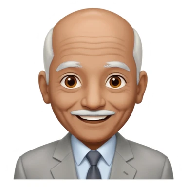 70 yr old indian man, almost bald, some white hair, light grey business suit, big smile, dark brown skin, no moustache, dark brown eyes
 sticker