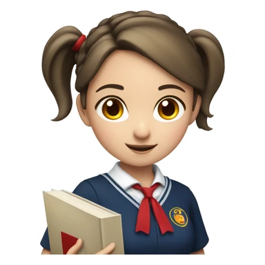 girl in a dark blue school uniform with a red collar, with two pigtails and a book in her hands sticker