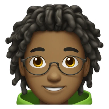 smiling black teenager boy with black locs wearing a green hoodie sticker