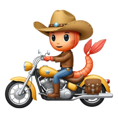 shrimp wearing a cowboy hat riding a motorcycle  sticker