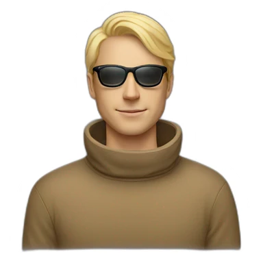 White man in turtleneck with ray ban glasses and blonde hair sticker