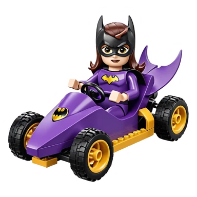 full size real-appearance electric road racing sexy BatGirl’s feminine midnight-colored tight outfit sixty’s tv show Lego dark stealthy accurate sporty safe plush deluxe off-road pursuit cruiser car rose gold accents (black hair,reclined and relaxed torso and shoulders seating position) go kart  sticker