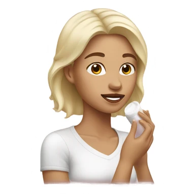 white brown-hair girl applying cream on face sticker