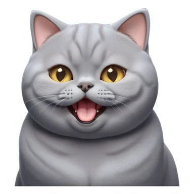 Cinematic Cute Chubby Grey British Shorthair Cat Portrait Emoji, Head tilted playfully and yawning, round and plump body with sleek soft grey fur and subtle blue undertones, Simplified yet adorable features, highly detailed, glowing with a warm, friendly glow, high shine, curious yet calm, stylized with a touch of whimsy, bright and endearing, soft glowing outline, capturing the essence of a mischievous yet loving and lazy kitty, so cute it feels like it could stretch out of the screen and cuddle! sticker