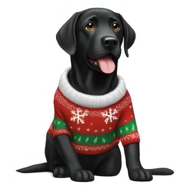 Black lab wearing Christmas sweater  sticker