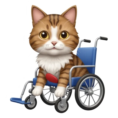 disabled brown tabby and white cat using cat wheelchair sticker