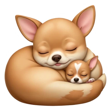 Cinematic Chubby Sleeping Fawn Chihuahua Portrait Emoji, Chubby and serene, with a petite, adorable build and a smooth fawn coat, eyes gently closed in peaceful slumber, Simplified yet irresistibly endearing features, highly detailed, glowing with a gentle, dreamy glow, high shine, relaxed and content, stylized with a touch of whimsy, bright and heartwarming, soft glowing outline, capturing the essence of a blissfully sleepy companion, so comically serene it feels like it could roll out of the screen and snore with adorable charm! sticker