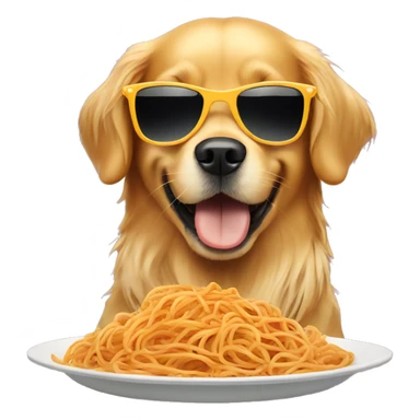 Golden retriever wearing sunglasses eating spaghetti  sticker