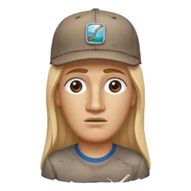 Easter island head rock with long blonde hair and a backwards baseball cap sticker