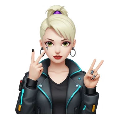 Woman with her tongue out in cyberpunk clothing and giving the middle finger. Looking naughty. sticker