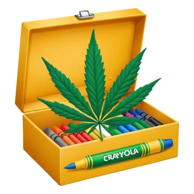 a box of crayola permanent markers with cannabis leaf sticker