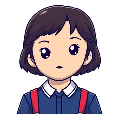 Girl in the shade, dark hair, dark school uniform, face in shadow, only outlines of eyes and mouth visible sticker