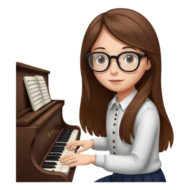 girl long brown hair. round glasses eye. playing piano sticker
