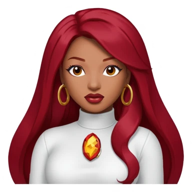 Megan Thee Stallion with long dark red hair, white outfit sticker