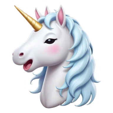 Cinematic Cute Yawning White Unicorn Portrait Emoji, Head tilted slightly with a dramatic, wide-open yawn, showcasing a softly elegant form with a gently cascading mane, a subtly glowing horn and sleepy, half-closed eyes, Simplified yet irresistibly adorable features, highly detailed, glowing with a soft, cozy magical glow, high shine, relaxed yet expressive, stylized with a dash of whimsical enchantment, soft glowing outline, capturing the essence of a drowsy yet affectionate white unicorn that appears ready to stretch and yawn its way out of the screen! sticker
