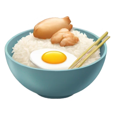 a bowl of rice with two eggs and two chicken sticker