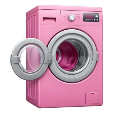 
pink washing machine mid-cycle with clothes tumbling inside sticker