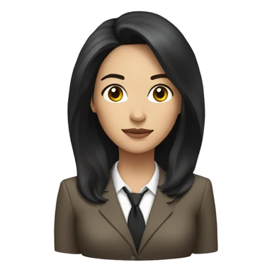 Female defense attorney with long black hair with brown suit sticker