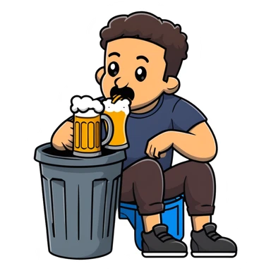 Armenian man drinking beer while sitting in a trash can sticker