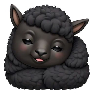 Meme-Worthy Cute Sleeping Black Alpaca Portrait Emoji, Head resting peacefully with a contented smile, showcasing a delightfully sturdy build and a luxuriously soft jet-black fleece, eyes shut in a serene nap, Simplified yet hilariously adorable features, highly detailed, glowing with a soft, drowsy light, high shine, relaxed and utterly lovable, stylized with an air of playful laziness, bright and heartwarming, soft glowing outline, capturing the essence of a comically sleepy alpaca, so meme-worthy it feels like it could instantly become the next viral sensation of adorable slumber! sticker