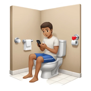 Man on toilet playing on phone while people wait to use bathroom sticker