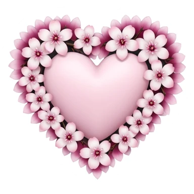 goth sakura heart, heart made of white sakura petals with pink accents, remove background sticker