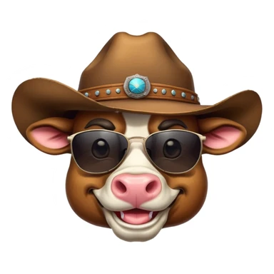 smiling bull head with dark sunglasses and cowboy hat sticker